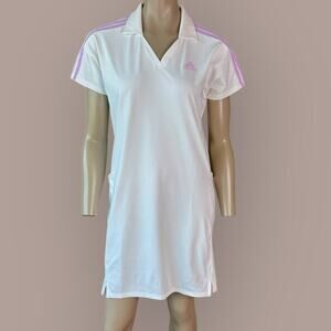 Adidas Womens Athletic Tennis Golf Polo Dress Size M White Short Sleeve Striped